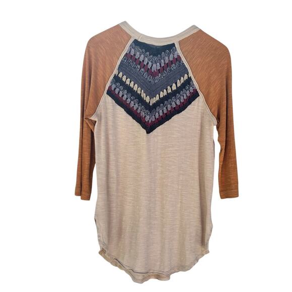 Free People Spring Bound Baseball Tee Size M Color: Calm Sand Crochet Detail - Picture 4 of 6